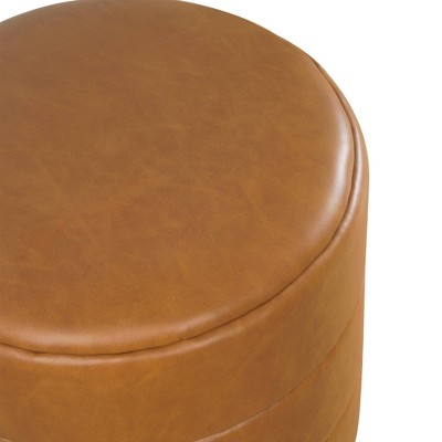 Carmel Brown Faux Leather Round Storage Ottoman