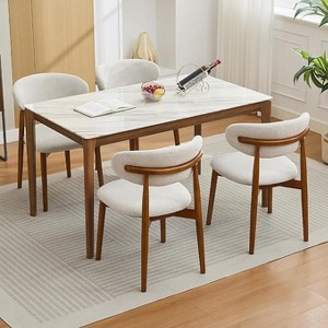 Dining Chairs Set of 4, Mid Century Modern Upholstered Dining Room Chair, Kitchen Chair with Padded Fabric Seat & Wood Legs, Comfortable Chairs - 1 of 4