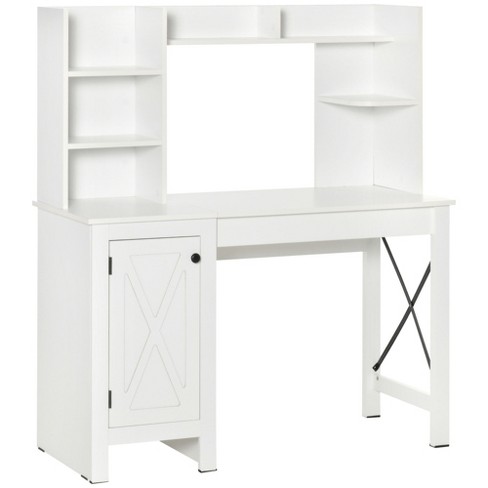 Catrimown Computer Desk with 4 Storage Drawers and Shelves, White Farmhouse  Office Desk for Bedroom Teens Writing Desk, Executive Desks for Home