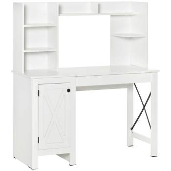 HOMCOM Farmhouse Computer Desk with Hutch and Cabinet, Home office Desk with Storage, for Study, White