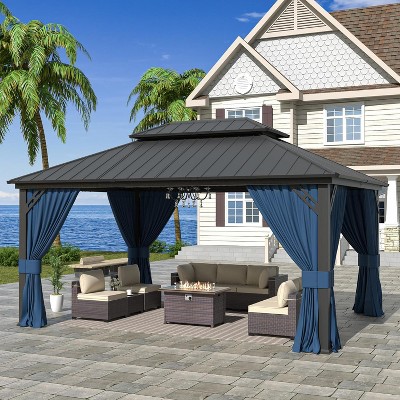 ALAULM Wall Mount Gazebo Outdoor Pergola, Hardtop Lean to Gazebo Canopy Awnings with Sloped Roof and Sturdy Steel Frame, for Patio, Deck, Backyard