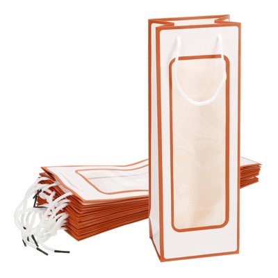 Unique Bargains Sturdy Paper Clear Window Wine Gift Bags with Rope Handles 4.92"x3.35"x14.2"