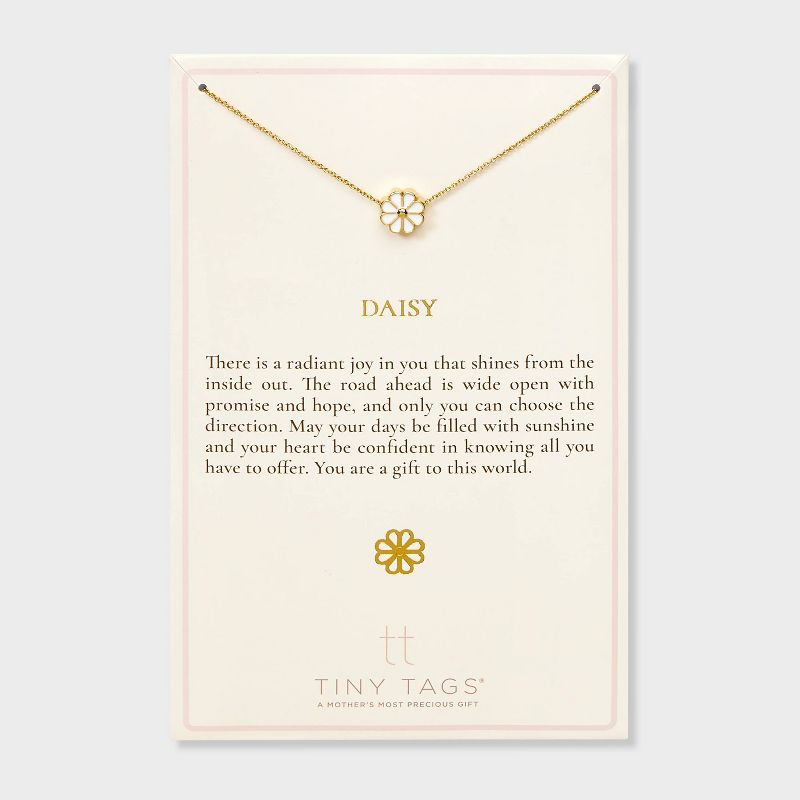Tiny Tags 14K Gold Ion Plated with White Enamel Daisy Necklace - Gold, 1 of 13
