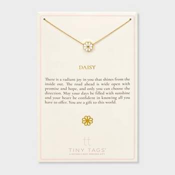 Tiny Tags 14K Gold Ion Plated with White Enamel Daisy Necklace - Gold