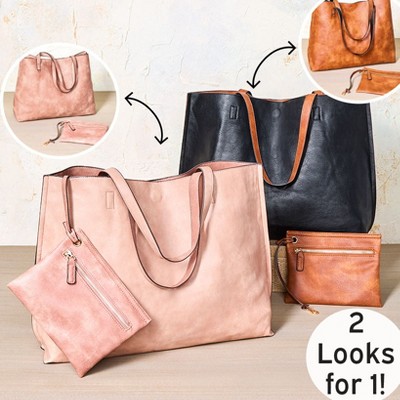 The Lakeside Collection Reversible Tote Plus Pouch - Blush/Mauve