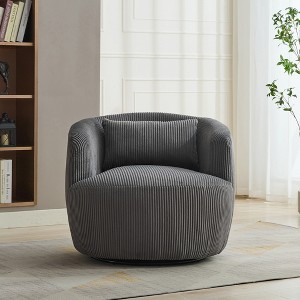 Akoasm 34.25 Inch 360 Degree Soft Accent Lounge Swivel Barrel Chair With Pillow For Living Room, Office & Bedroom-Charcoal - 1 of 4