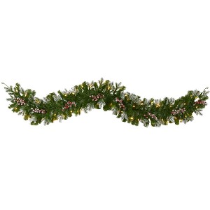 Nearly Natural 6-ft Snow Tipped Artificial Christmas Garland with 50 Warm White LED Lights and Berries - 1 of 3