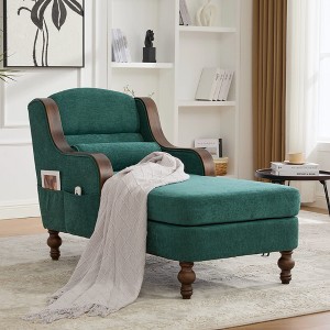 GDFStudio Matteo Retro Chenille Upholstered Oversized Chaise Lounge with Curved Armrest - 1 of 4