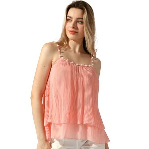 Allegra K Women's Double-Layer Pleated Ruffle Summer Casual Spaghetti Strap Tank Top - 1 of 4