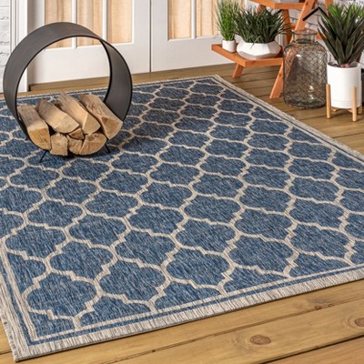 Navy/Gray Moroccan Trellis 9' x 12' Reversible Indoor/Outdoor Rug