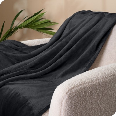 Black Microplush Fleece Reversible Throw Blanket