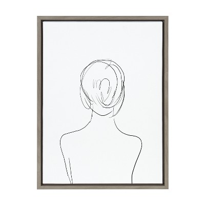 Minimalist Woman Line Art Print on Canvas with Gray Frame, 18x24