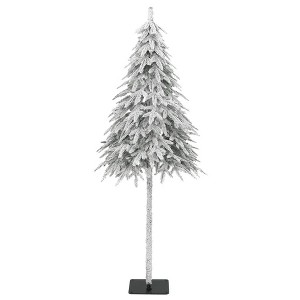 vidaXL 70.9" Artificial Christmas Tree - Realistic PE Tips, Metal Stand, White Snow Flocked - Reusable Indoor/Outdoor Xmas Decoration - 1 of 4
