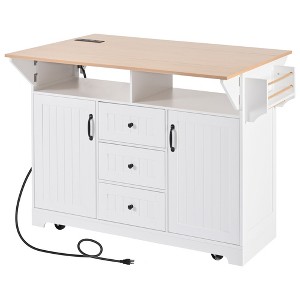 Maliang 55.7'' Large Kitchen Island with 2 Drop Leaf, Power Outlet, Spice & Towel Rack , 3 Drawers, for Kitchen, Dining Room - 1 of 4