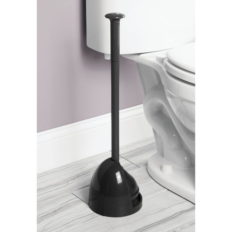 mDesign Plastic Freestanding Hideaway Toilet Bowl Plunger with Holder, 3 of 8