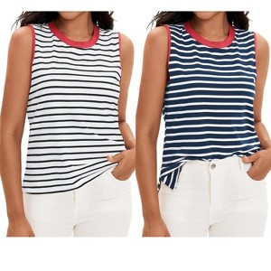 ATHLECHIC Women's Striped Color Block Side Slits Crew Neck Casual Sleeveless Shirts 2 Packs - 1 of 4