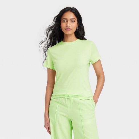 Women s Short Sleeve T shirt A New Day Lime L Target