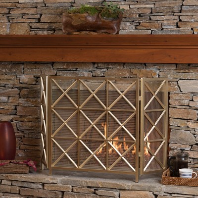 NicBex Lattice Fireplace Screen Fireplace Cover Large Double Panel with Hinged Doors for Living Room