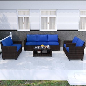 5 Pieces Patio Furniture Sets,Outdoor Sectional Sofa Wicker Conversation Couch for Coffee Table, Rattan Outdoor Furniture Backyards, Gardens - 1 of 4