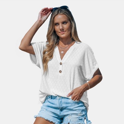 Women's Breezy Beach Vibes Button-Down Polka Dot Top - Cupshe