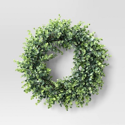 21" Boxwood Artificial Wreath Green - Threshold™: Indoor Traditional Unlit Faux Decor