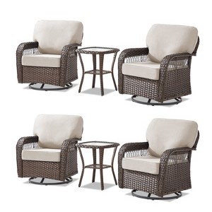 Buenhomino Patio Furniture Set with 5-inch Thick Cushion, Outdoor High Back Swivel Rocker Patio Chairs, 6PCS Wicker Conversation Set for Deck, Yard - 1 of 4