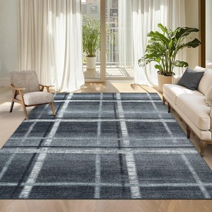 Acekool Modern Geometric Rug - Washable 5x7 Non-Slip Area Carpet in Black & Grey - 1 of 4