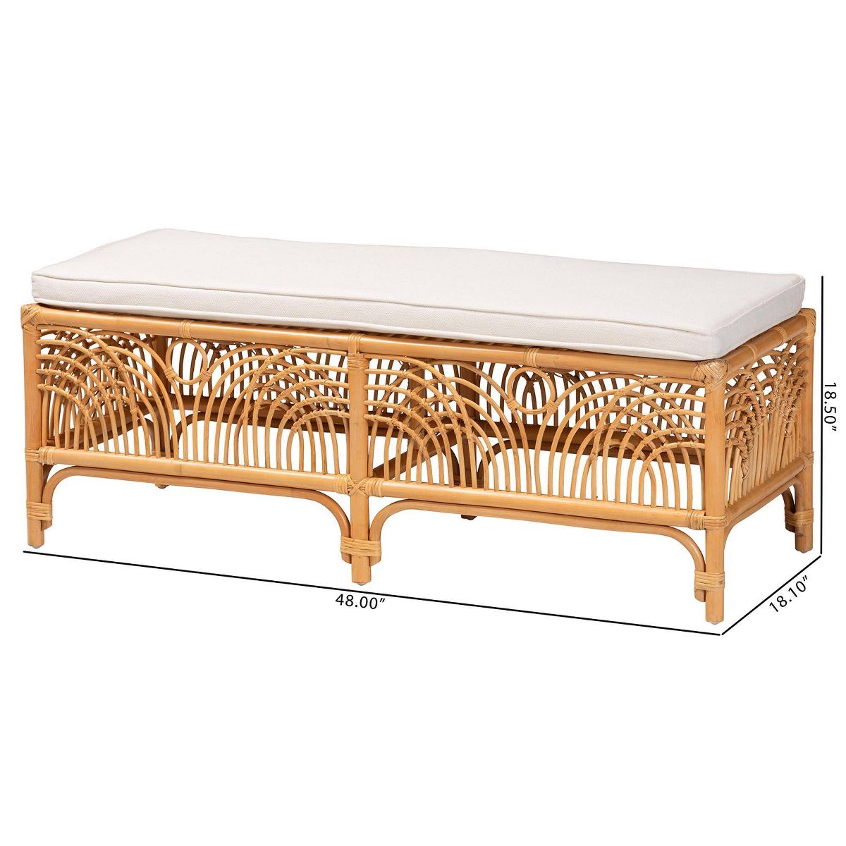 bali & pari Materra Rattan Bench White/Light Honey: Upholstered Polyester, No Assembly, Spot Clean - thumbnail 8