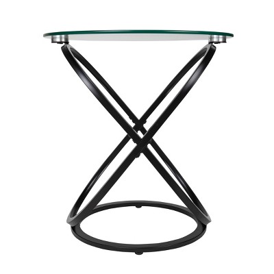 29" Round Black Metal and Glass End Table