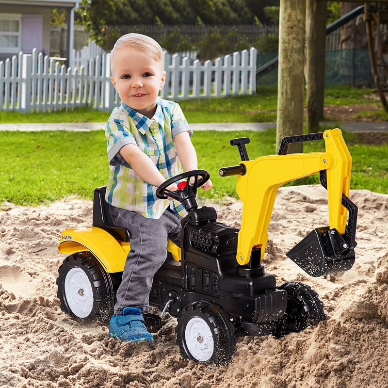 Aosom Children's Ride-On Toy Pedal Digger, Pretend Play Construction Car with Horn for Kids & Toddlers 3+, Yellow, 3 of 8