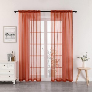 Kate Aurora 2 Piece Halloween Spooky Harvest Themed Pumpkin Spice Colored Rod Pocket Sheer Voile Window Curtain Panels - 1 of 4