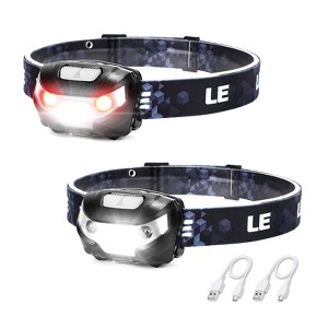 Lepro LED Headlamp Rechargeable 2 Pack, Bright Head Lamp with 5 Modes, Waterproof Headlight Flashlight with Red Light for Camping, Hiking, USB Cable - 1 of 4