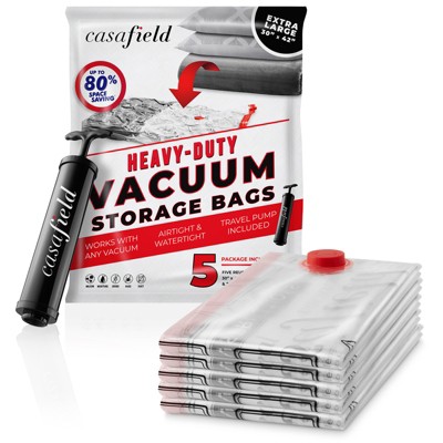 Casafield Vacuum Storage Bags for Clothes and Blankets with Hand Pump, Space Saving Compression Bags