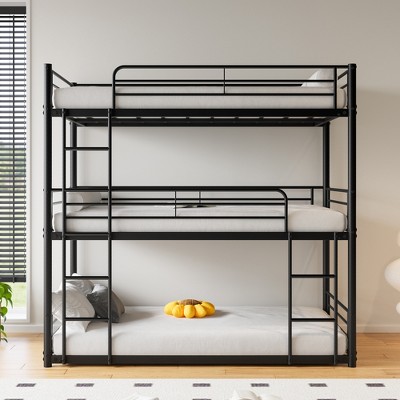 Twin Over Twin Over Twin Bunk Bed with Safety Guardrails