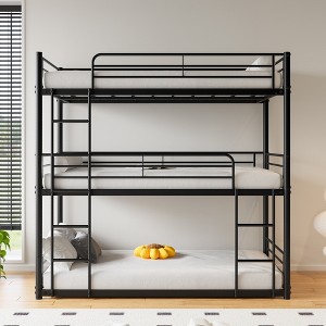 Twin Over Twin Over Twin Bunk Bed with Safety Guardrails - 1 of 4