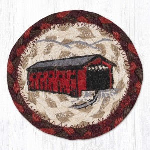 Earth Rugs Covered Bridge Printed Coaster – Rustic Country Scene on Braided Jute, Farmhouse Style, 5"x5" - 1 of 3