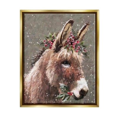 Stupell Industries Winter Donkey Snow Falling Framed Floater Canvas Wall Art