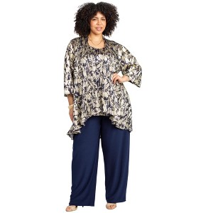 Catherines Women's Plus Size 3-Piece Foil Print Pant Set - 1 of 4