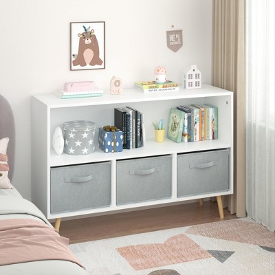 NicBex Bookcases for Living Room 2-Tier 35.43" W Display Stand Bookshelf Toy Storage Organizer with Gray Collapsible Fabric Drawers for Bedroom
