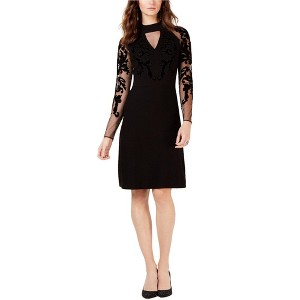 I.N.C International Concepts Womens Flocked Velvet Sweater Dress, Black, Small - 1 of 1