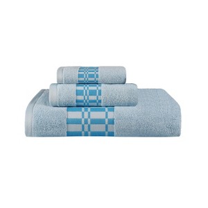 100% Cotton Medium Weight Geometric Border 3 Piece Assorted Bathroom Towel Set by Blue Nile Mills - 1 of 4