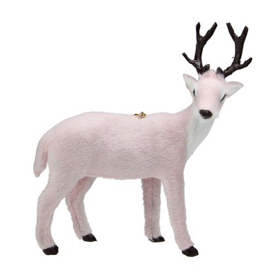 Kurt S. Adler 6” Blush Furry Right Facing Reindeer Christmas Ornament - Pink