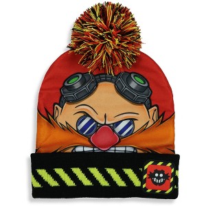Sonic The Hedgehog Beanie Adult Dr. Eggman Face Pom Pom Cuff Knit Hat Cap Multicolored - 1 of 4