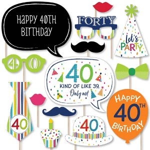 Big Dot of Happiness 40th Birthday - Cheerful Happy Birthday - Colorful Fortieth Birthday Party Photo Booth Props Kit - 20 Count - 1 of 4