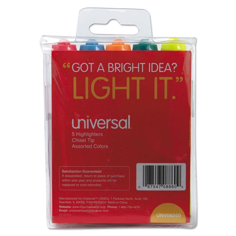 UNIVERSAL Desk Highlighter Chisel Tip Fluorescent Colors 5/Set 08860, 3 of 8