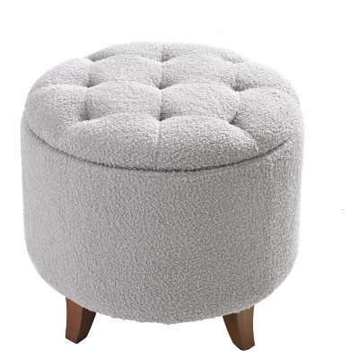 VYNXARIA Round Ottoman storage stool with Cover Lid,Decorate the living room and bedroom with round teddy fleece storage Ottoman (Grey)