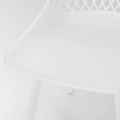 White Armless Outdoor Dining Chairs with Diamond Mesh Pattern, Set of 2