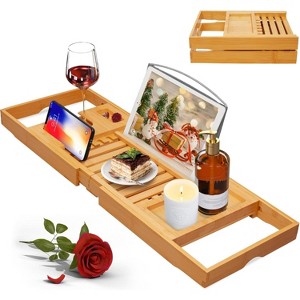 Attop Luxury Bathtub Caddy Tray for Tub - Foldable Bamboo Bath Table Tray with Book and Wine Glass Holder, Expandable - 1 of 4