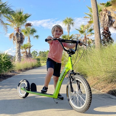53.30"Aosom Youth Scooter Kick Scooter for Kids 5+ with Adjustable Handlebar 16" Front and 12" Rear Dual Brakes Inflatable,Green