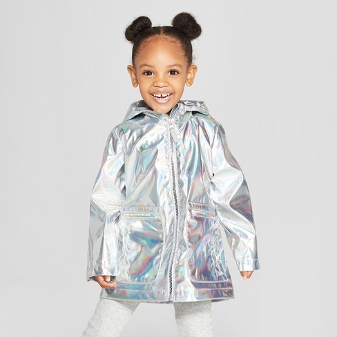 Toddler Girls' Silver Rain Jacket - Cat & Jack™ Silver 12M : Target